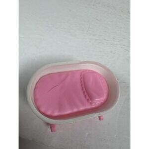 Vintage ARCO Pink and‎ White Rocking Dollhouse Cradle Bed Miniature Furniture